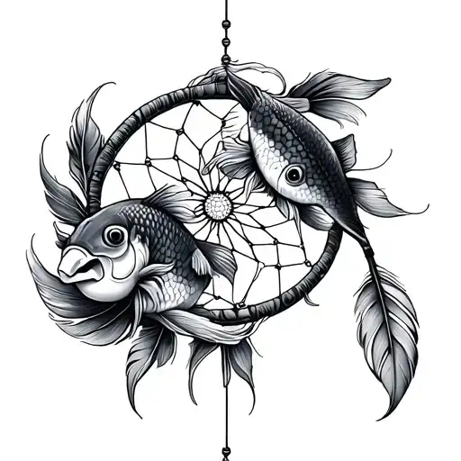 Koi Fish And Dream Catcher Feathers