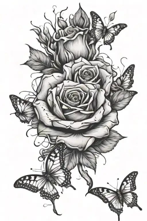 Withered Rose With Butterflies