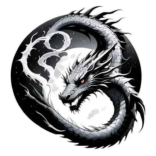 Long Dragon On The Background Of The Moon