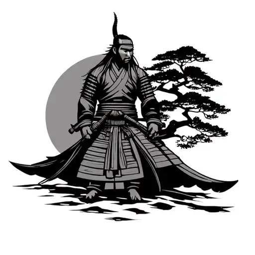 Samurai With Sun And Tree