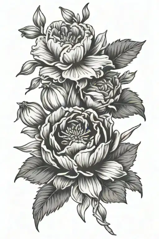 February And December Birth Flowers Line Drawing