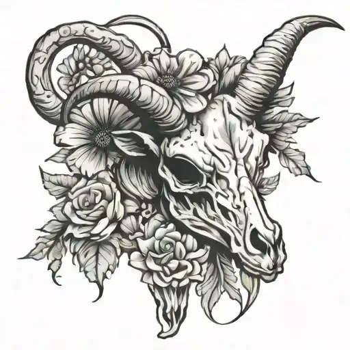 Goat Chicken Cow Skull With Flowers