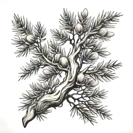Cedar Tree And Olive Branches Stretching Towards