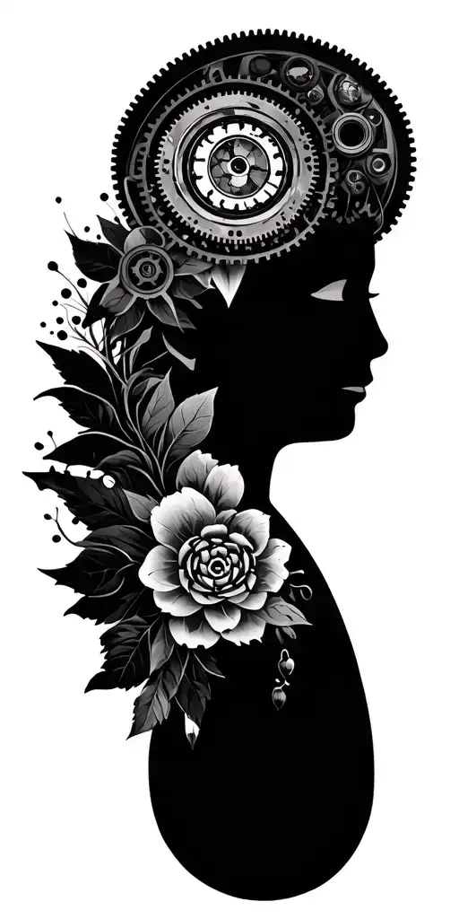 Path Of Enlightenment With Buddhist Symbols Of Nature And Steampunk Mechanical Gears