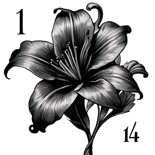 The Number 14 With A Spider Lily Flower