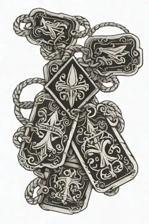 Cards Along With Dog Tags Intertwined