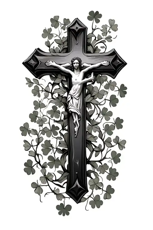 Catholic Cross And Shamrocks Vines Wrapping