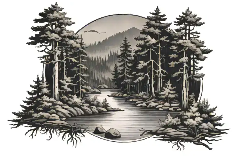 River And Hemlock Trees Background Looking