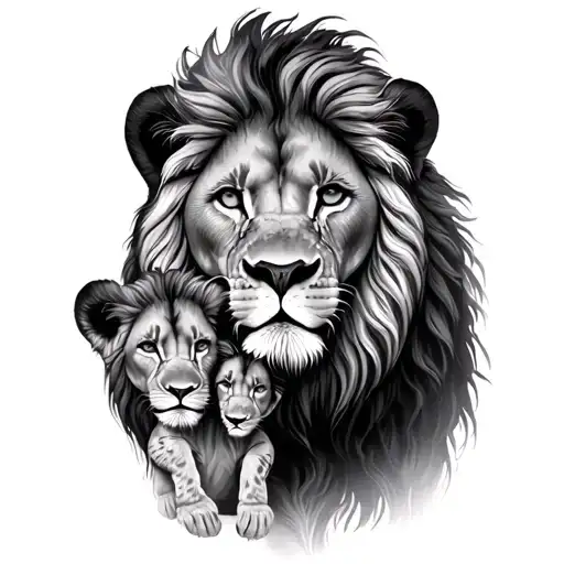 Lion Mom With 2 Children