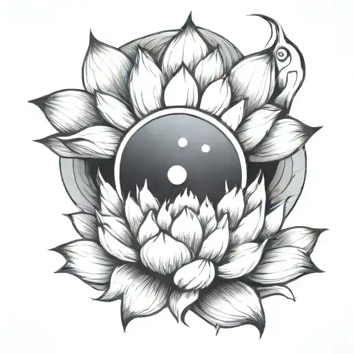 White Lotus Flower With Yin Yang Symbol Incorporated