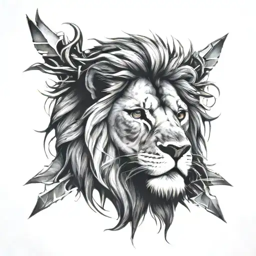 Lion Looking Straight On With Crown Of Thorns And Scar That Looks Like A Cross
