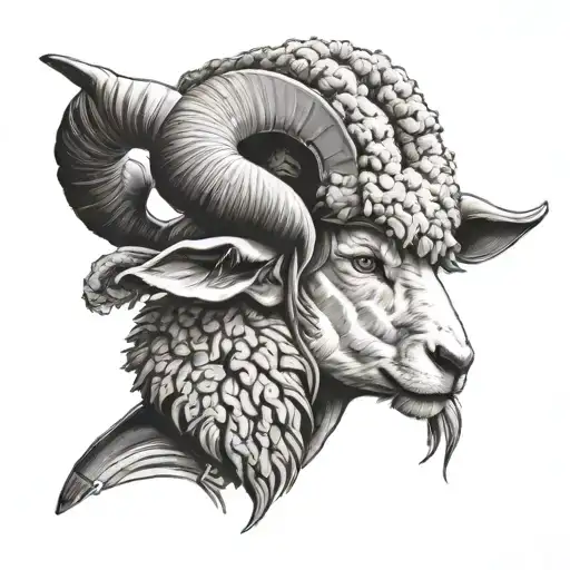 Hunter Portrait That Has A Sheep On His Head As A Thropy