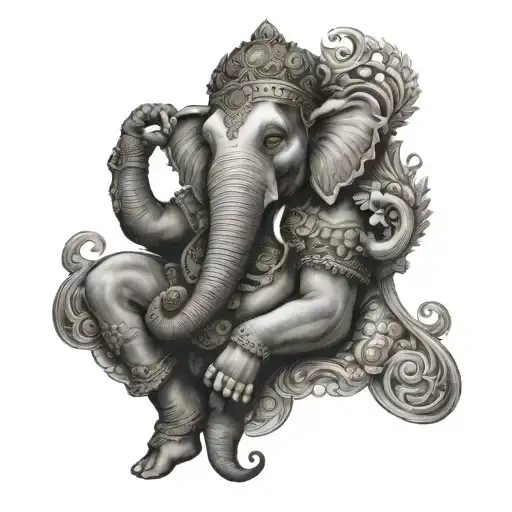Indra With 4 Arms On His Elephant