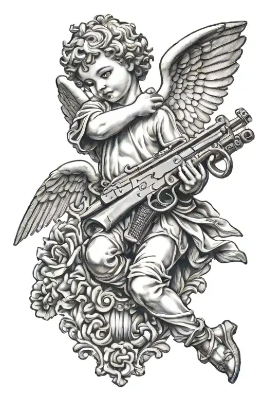 Cherub Angel With Gun Made Man Statue