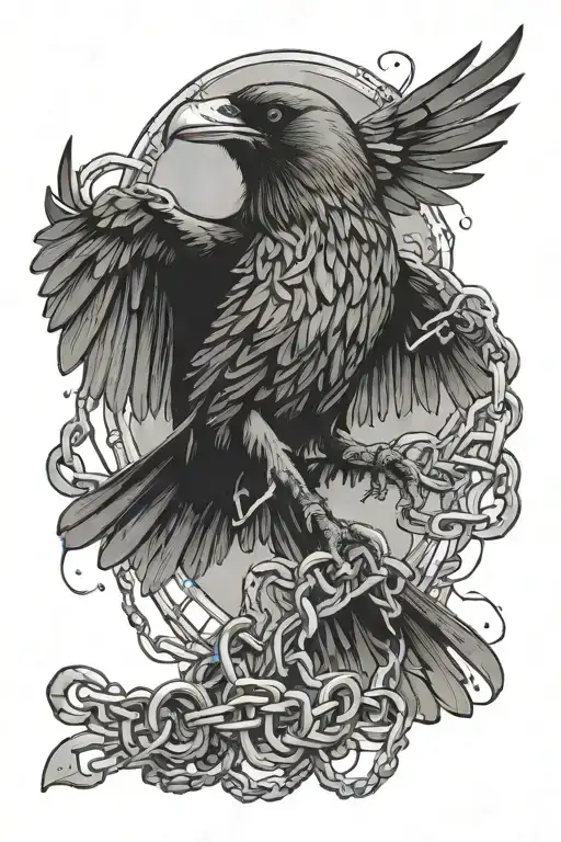 Raven Flying With Chains Broken