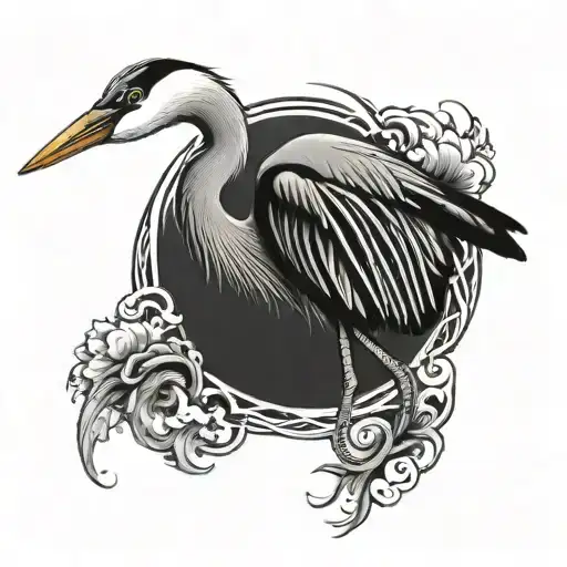 Tattoo Of A Fish Hook And A Blue Heron