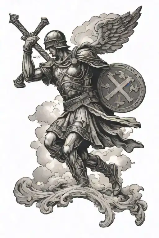 A Mystical Sky With A Silhouette Of A Roman Soldier Holding A Cross