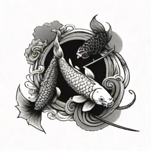 Koi Fish And A Samurai Fighting