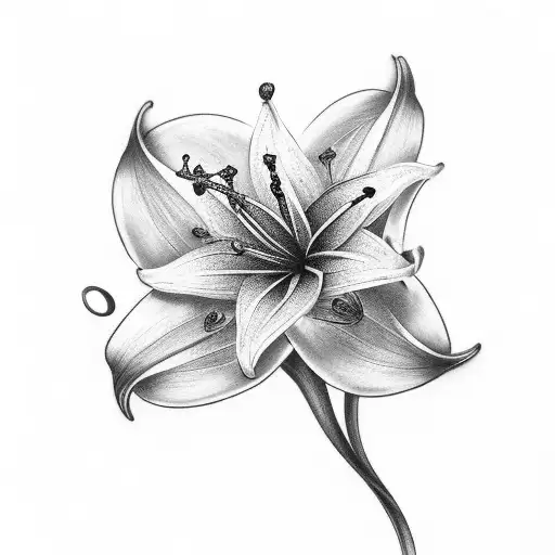 Wedding Rings On Stem Of Stargazer Lillies With Stem And Leaves