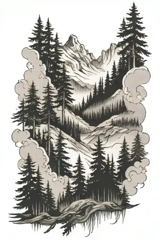 Black And White Forrest Mountain