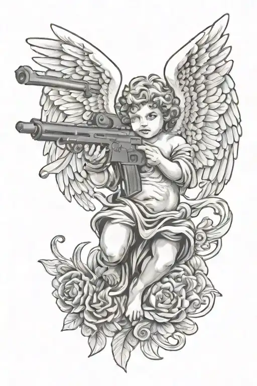 Cherub Angel With Gun Made