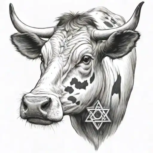 Cow With Nt And Star Of David Incorporated In Design No Spots