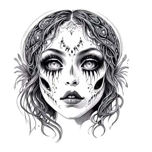 Scary Girl Face Mandala Design Incorporating