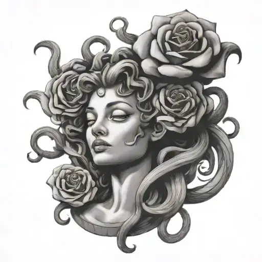 Medusa Head Looking Up With Rose