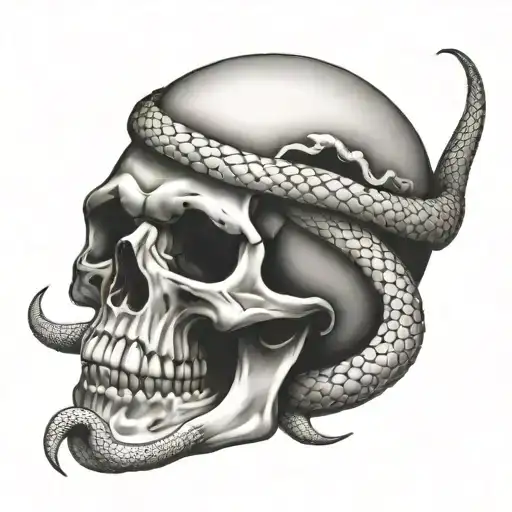 Traditional Skull With Snake No Heavy Lines