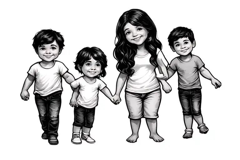 Mom And 3 Boys Holding Hands