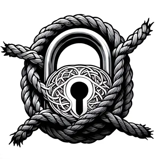 Celtic Lock Intertwined With Knotted Rope Tied