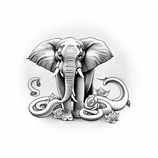 Elephant With Roses And Snake