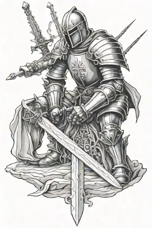 Half Body Knight Kneeling With Sword