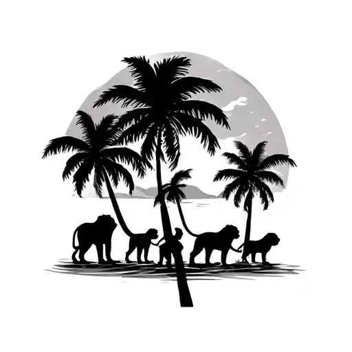 Lions Beach Palm Trees Family