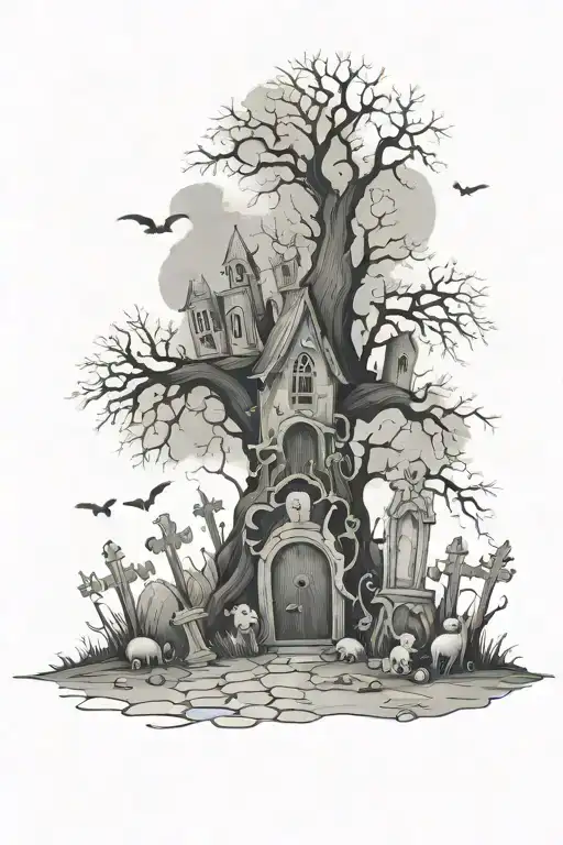 Creepy Whimsical Grave Yard Scene