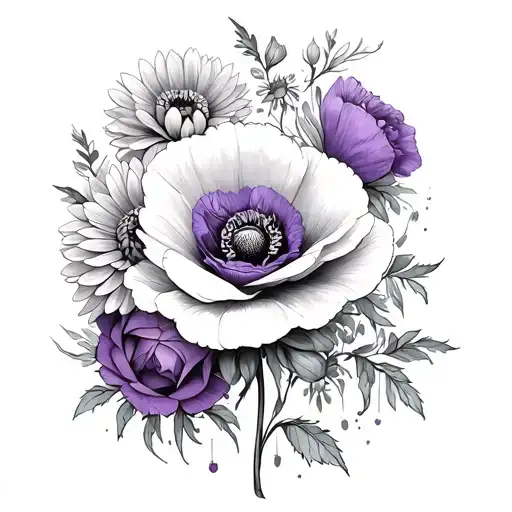Poppy And Chrysanthemum And Violet And Rose Mixed Together
