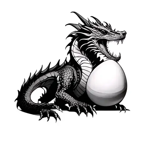 Full Body Of Dragon Guarding Egg