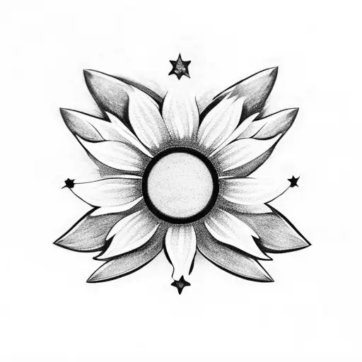 A Daisy Flower With Stars Around Moon In The Back
