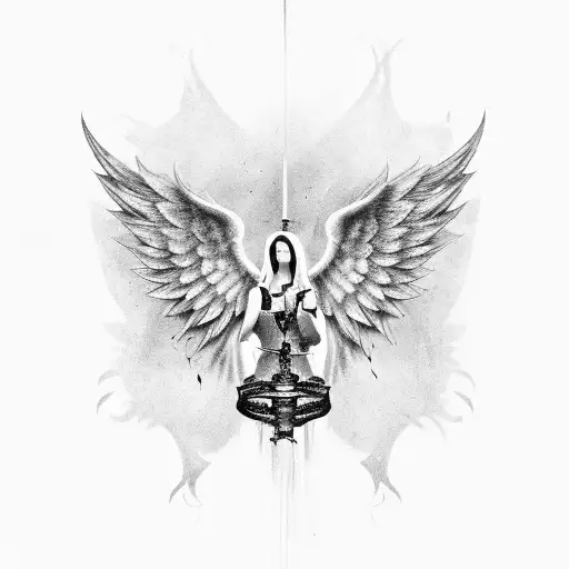 A Black And Grey Harp With Angel Wings As The Sound Holes