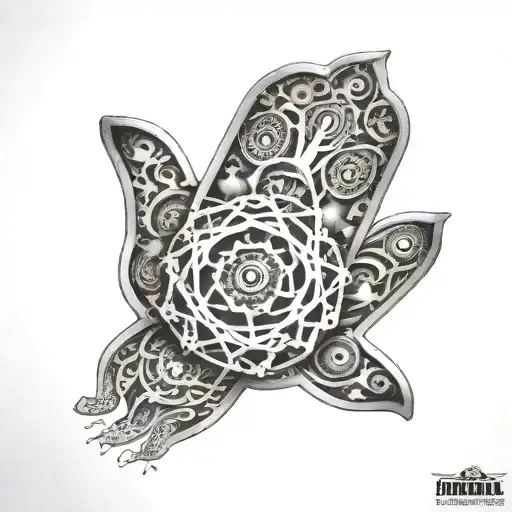 A Hamsa Hand Adorned With Intricate Car Engine Parts