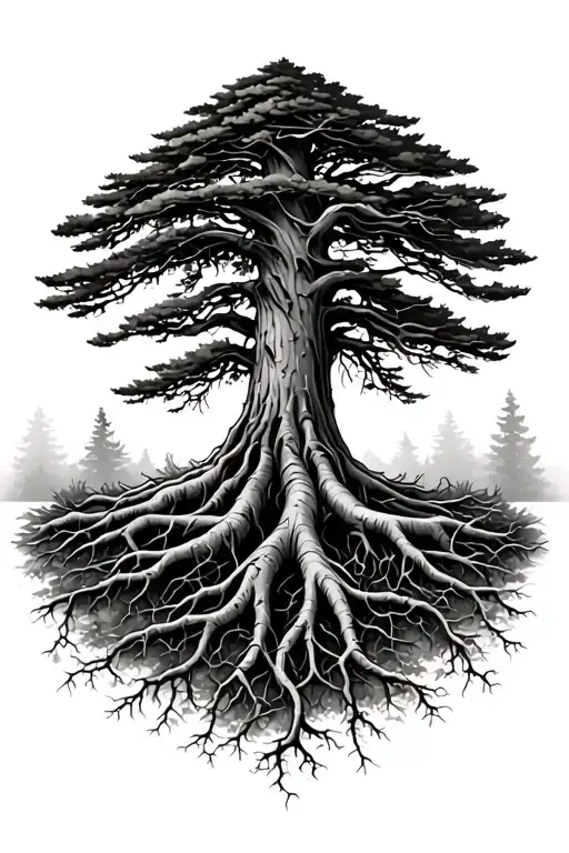 Redwood Tree With Roots Growing Around The Rist