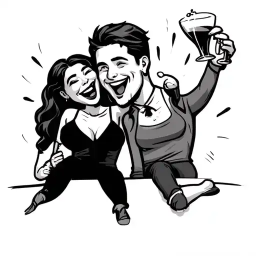 Cartoon Male Female Friends Drunk Having A Laugh I Smile
