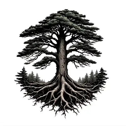 Redwood Tree With Roots Growing Around The Rist