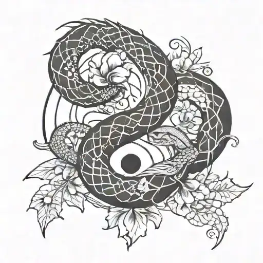 A Scorpion And Snake Forming A Yin-yang Symbol With Floral Accents