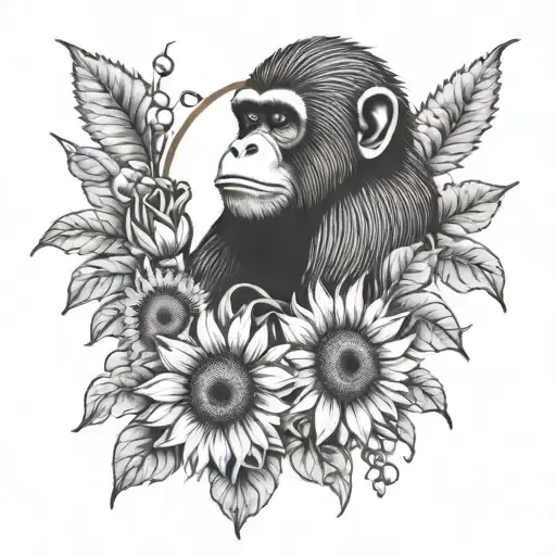 Sunflower And Monkey With Different Flowers Surrounding The Name Manny