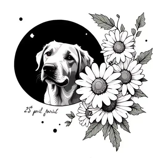 Labrador With Daisy's And Leaves As Well As The Moon From 25Th Of April 2025