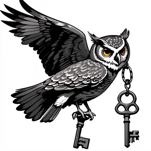 Owl Flying Holding Key Chain With 2 Skeleton Keys