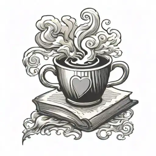Conical Coffee Mug With Steam In A Heart On Top Of A Closed Book