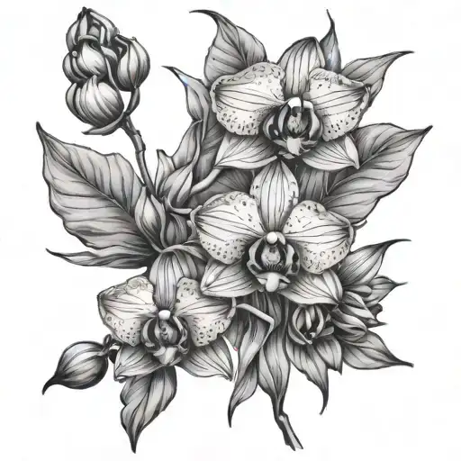 Orchids And Sunflower Intertwined Representing The Client's