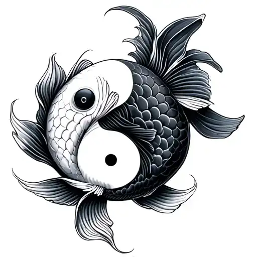 Yin Yang Koi Fish Black And White